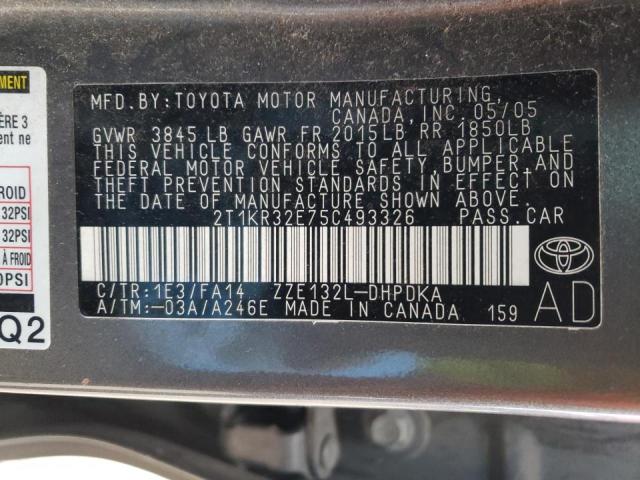 2T1KR32E75C493326 - 2005 TOYOTA COROLLA MA XR GRAY photo 12