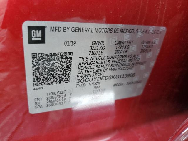 3GCUYDED3KG113906 - 2019 CHEVROLET SILVERADO K1500 LT RED photo 12