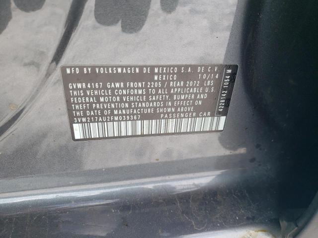 3VW217AU2FM039367 - 2015 VOLKSWAGEN GOLF GRAY photo 12
