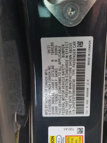 2HGFE2F50NH506748 - 2022 HONDA CIVIC SPORT 灰色 照片 12