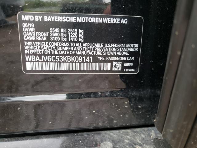 WBAJV6C53KBK09141 - 2019 BMW 640 XIGT BLACK photo 10