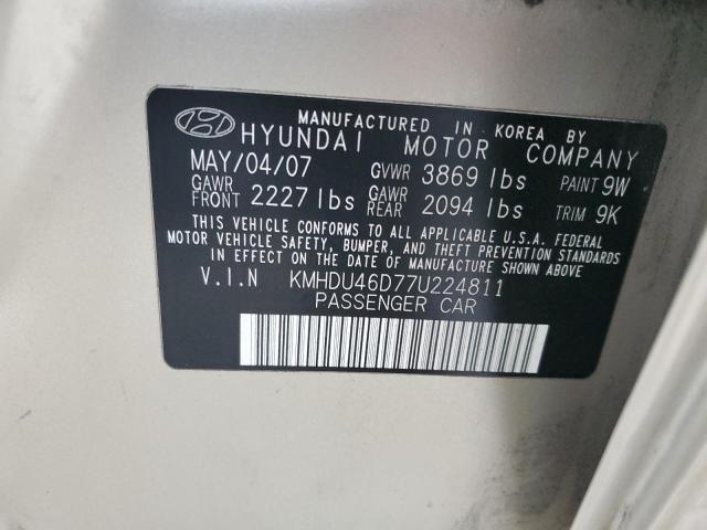 KMHDU46D77U224811 - 2007 HYUNDAI ELANTRA GLS CREAM photo 12