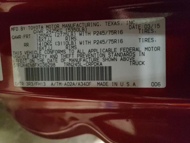 5TFUX4EN8FX036298 - 2015 TOYOTA TACOMA ACCESS CAB წითელი ფოტო 12