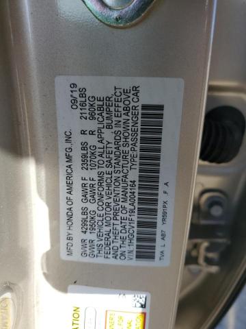 1HGCV1F19LA004164 - 2020 HONDA ACCORD LX BEIGE photo 13