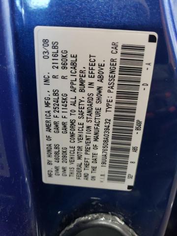 19UUA76508A039432 - 2008 ACURA TL TYPE S BLUE photo 13