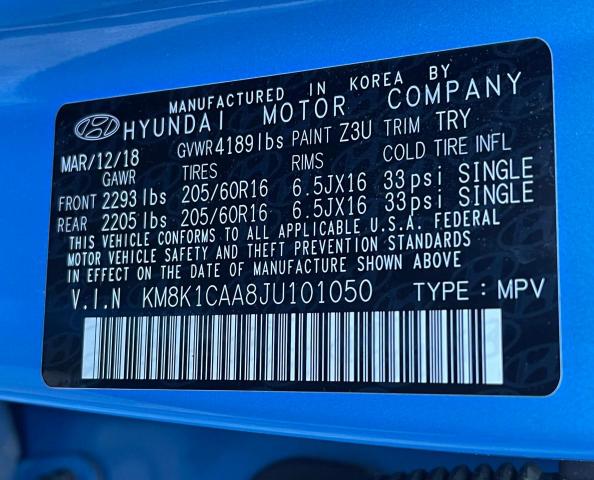 KM8K1CAA8JU101050 - 2018 HYUNDAI KONA SE BLUE photo 10