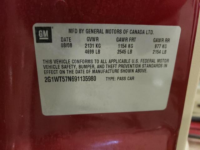 2G1WT57N691135980 - 2009 CHEVROLET IMPALA 1LT MAROON photo 12