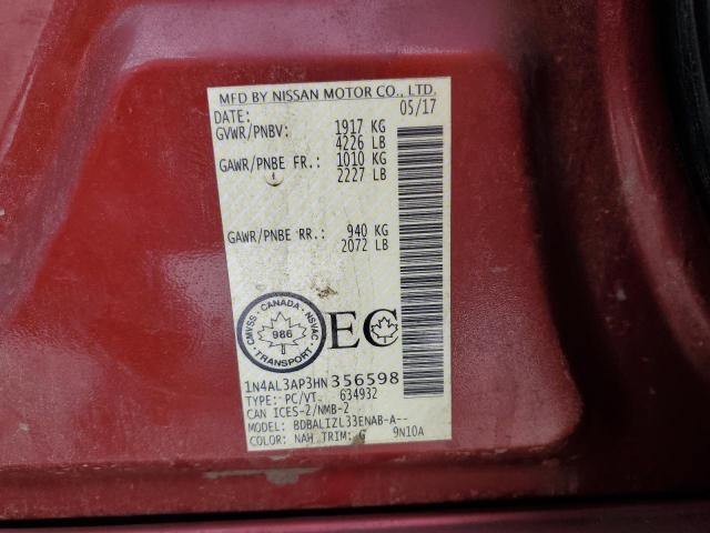 1N4AL3AP3HN356598 - 2017 NISSAN ALTIMA 2.5 RED photo 12