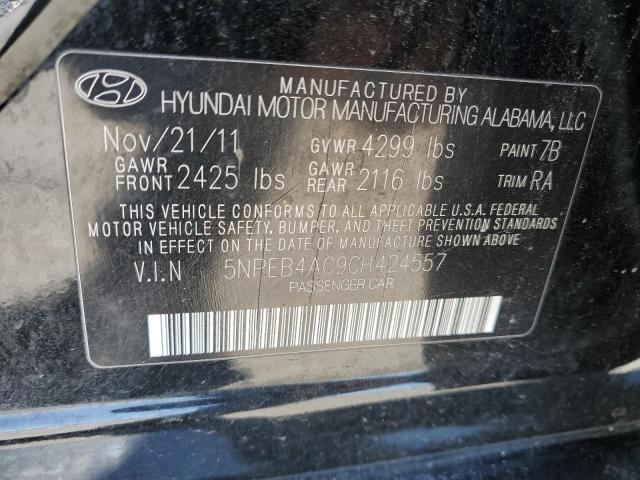 5NPEB4AC9CH424557 - 2012 HYUNDAI SONATA GLS BLACK photo 12