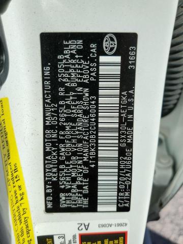 4T1BK3DB2CU460043 - 2012 TOYOTA AVALON BASE Ağ foto 12