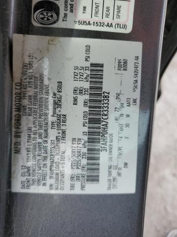 3FAHP0HA7CR333382 - 2012 FORD FUSION SE GRAY photo 12