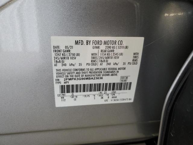 2FMPK3G96MBA23636 - 2021 FORD EDGE SE SILVER photo 13