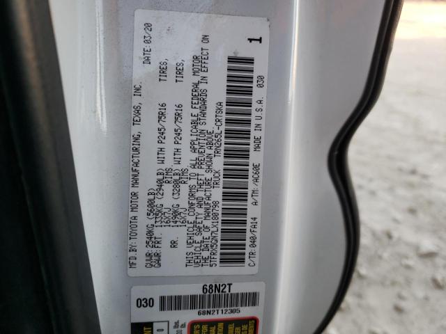 5TFRX5GN7LX180798 - 2020 TOYOTA TACOMA ACCESS CAB WHITE photo 12