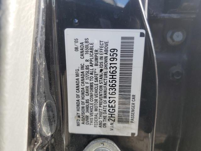 2HGES16365H631959 - 2005 HONDA CIVIC DX VP BLACK photo 12