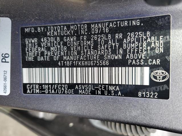 4T1BF1FK6HU675566 - 2017 TOYOTA CAMRY LE GRAY photo 13