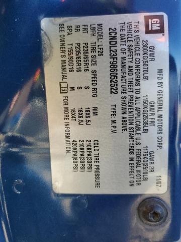 2CNDL23F986052522 - 2008 CHEVROLET EQUINOX LS BLUE photo 13