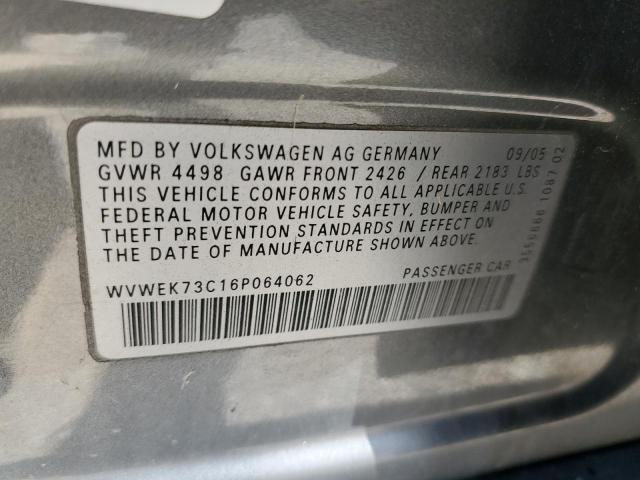 WVWEK73C16P064062 - 2006 VOLKSWAGEN PASSAT 2.0T LUXURY GRAY photo 12