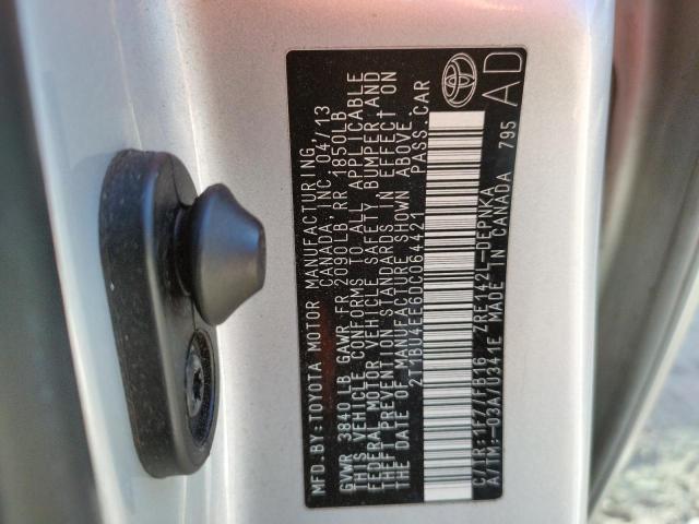 2T1BU4EE6DC064421 - 2013 TOYOTA COROLLA BASE SILVER photo 12