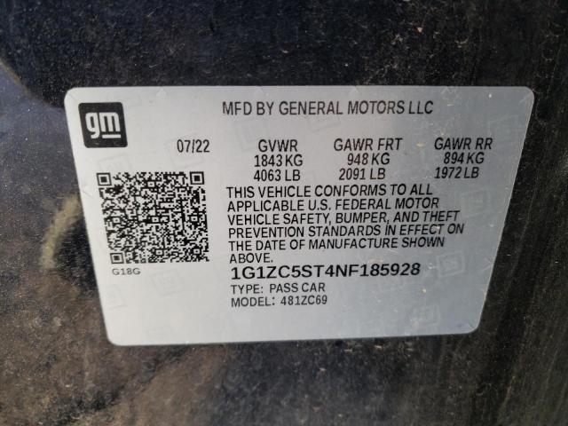 1G1ZC5ST4NF185928 - 2022 CHEVROLET MALIBU LS CHARCOAL photo 12