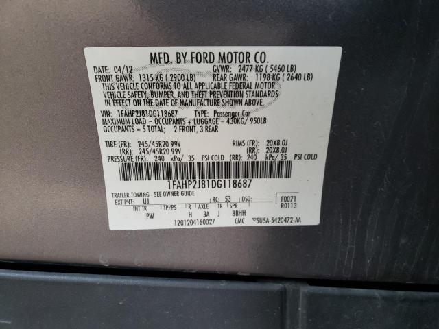 1FAHP2J81DG118687 - 2013 FORD TAURUS LIMITED GRAY photo 12