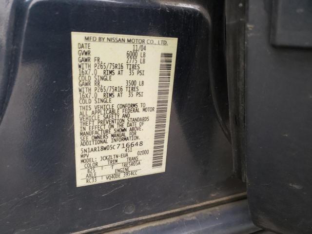 5N1AR18W05C716648 - 2005 NISSAN PATHFINDER LE ლურჯი ფოტო 13