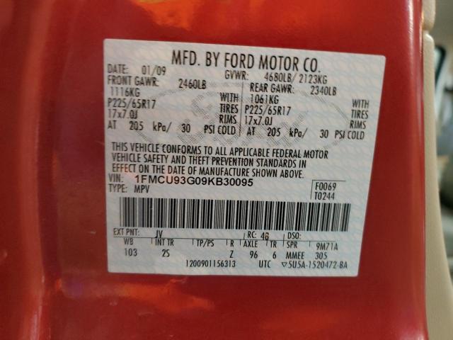 1FMCU93G09KB30095 - 2009 FORD ESCAPE XLT MAROON photo 13