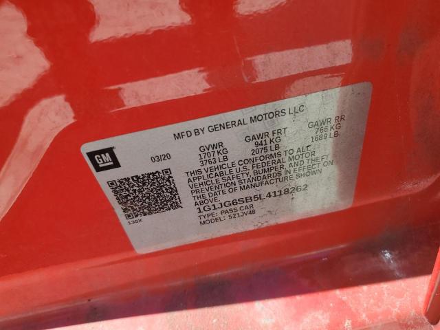 1G1JG6SB5L4118262 - 2020 CHEVROLET SONIC RED photo 12