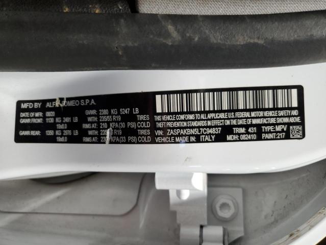 ZASPAKBN5L7C94837 - 2020 ALFA ROMEO STELVIO TI Ақ фото 13