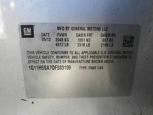 1G11H5SA7DF303109 - 2013 CHEVROLET MALIBU LTZ 银色 照片 12