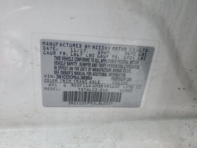 3N1CE2CP9JL360054 - 2018 NISSAN VERSA NOTE S WHITE photo 12