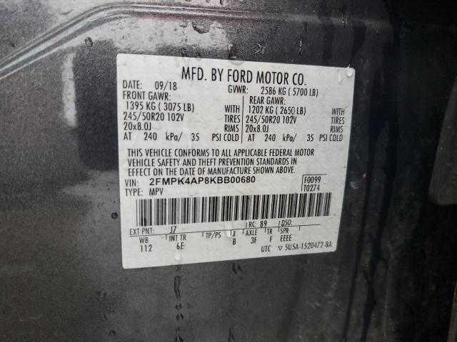 2FMPK4AP8KBB00680 - 2019 FORD EDGE ST GRAY photo 13