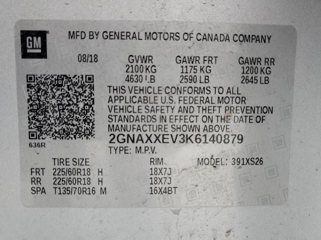 2GNAXXEV3K6140879 - 2019 CHEVROLET EQUINOX PREMIER SILVER photo 14