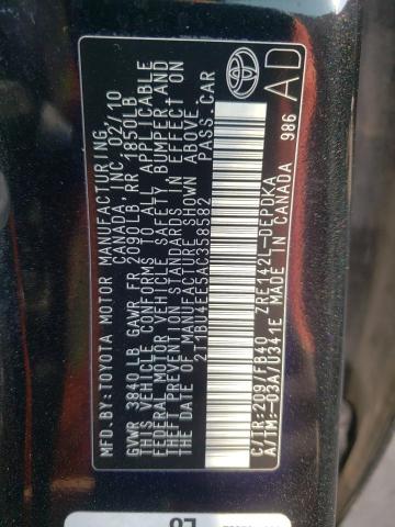 2T1BU4EE5AC358582 - 2010 TOYOTA COROLLA BASE BLACK photo 12