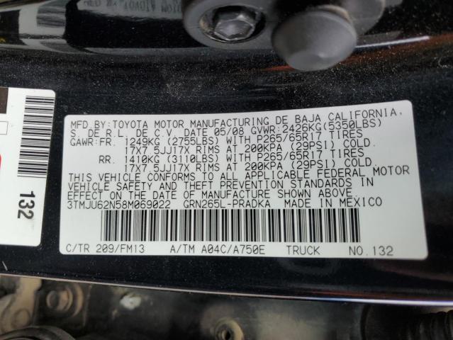 3TMJU62N58M069022 - 2008 TOYOTA TACOMA DOUBLE CAB PRERUNNER BLACK photo 12