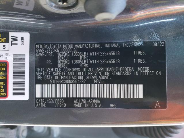 5TDGBRCH0NS561382 - 2022 TOYOTA HIGHLANDER HYBRID XLE GRAY photo 14