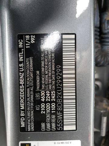 55SWF8DB2KU299299 - 2019 MERCEDES-BENZ C 300 GRAY photo 12