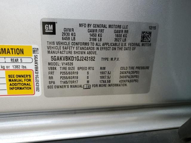 5GAKVBKD1GJ243182 - 2016 BUICK ENCLAVE SILVER photo 13