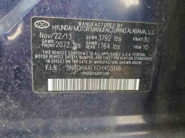 5NPDH4AE6DH455116 - 2013 HYUNDAI ELANTRA GLS BLUE photo 12