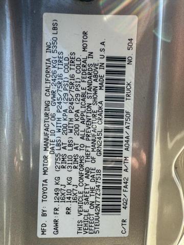 5TEUU42N77Z347518 - 2007 TOYOTA TACOMA ACCESS CAB თაფლისფერი ფოტო 10