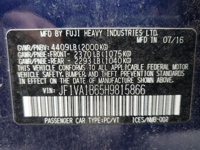 JF1VA1B65H9815866 - 2017 SUBARU WRX BLUE photo 12