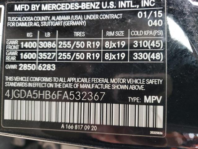 4JGDA5HB6FA532367 - 2015 MERCEDES-BENZ ML 350 4MATIC BLACK photo 12