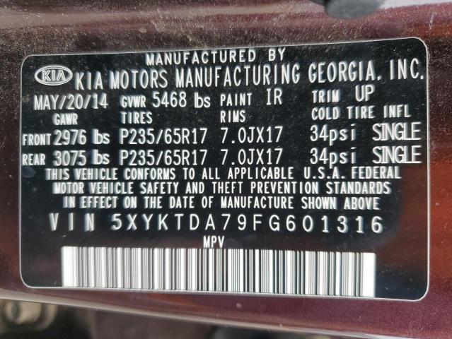 5XYKTDA79FG601316 - 2015 KIA SORENTO LX BURGUNDY photo 13