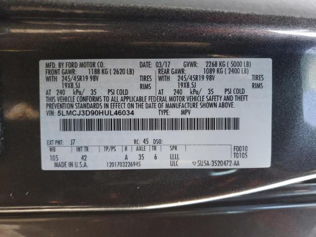 5LMCJ3D90HUL46034 - 2017 LINCOLN MKC RESERVE გრაფიტი ფოტო 13