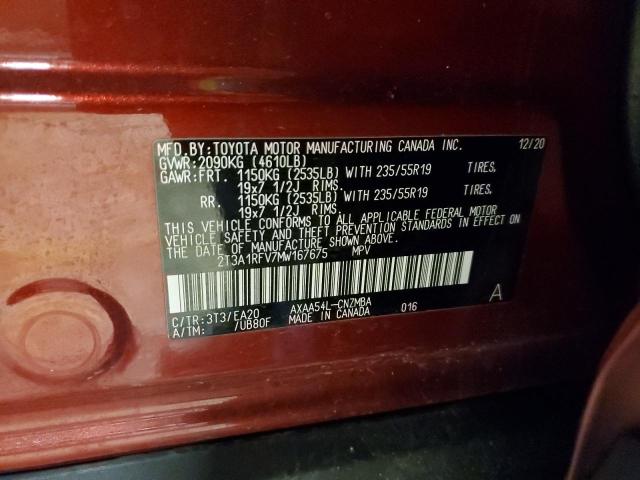 2T3A1RFV7MW167675 - 2021 TOYOTA RAV4 XLE PREMIUM RED photo 12