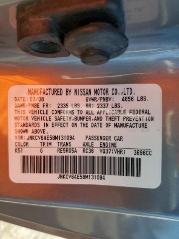 JNKCV64E58M131094 - 2008 INFINITI G37 BASE SILVER photo 12