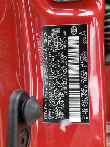 JTDKN3DU1A5015670 - 2010 TOYOTA PRIUS RED photo 12