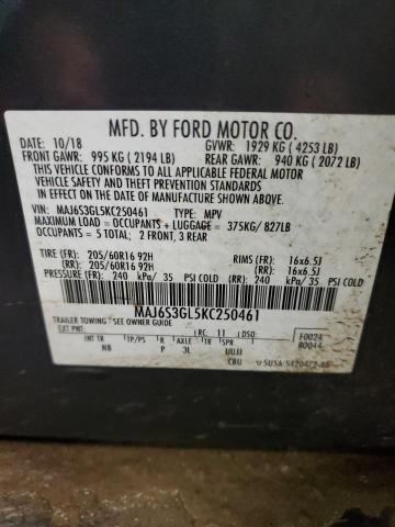 MAJ6S3GL5KC250461 - 2019 FORD ECOSPORT SE GRAY photo 13