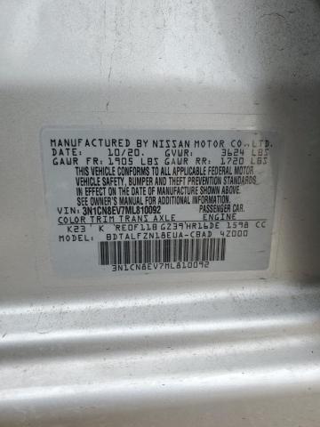 3N1CN8EV7ML810092 - 2021 NISSAN VERSA SV SILVER photo 12