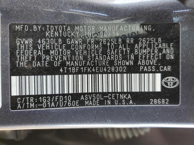 4T1BF1FK4EU428302 - 2014 TOYOTA CAMRY L GRAY photo 13