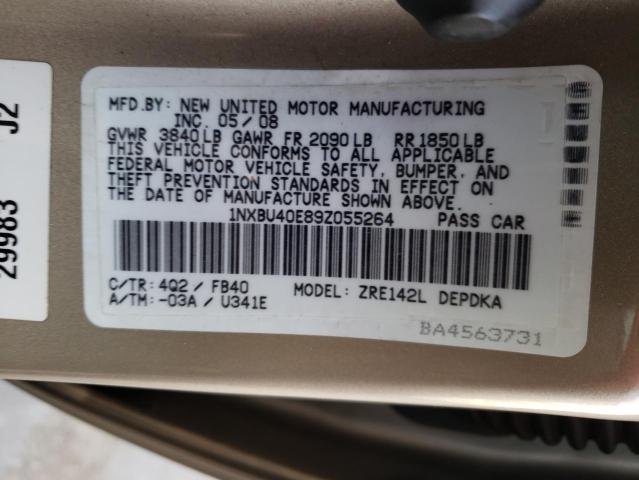 1NXBU40E89Z055264 - 2009 TOYOTA COROLLA BASE GOLD photo 13